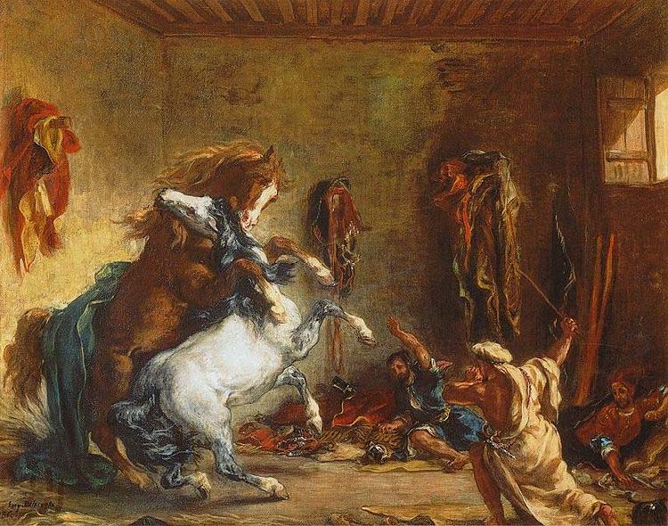 Eugene Delacroix Arab Horses Fighting in a Stable oil painting image